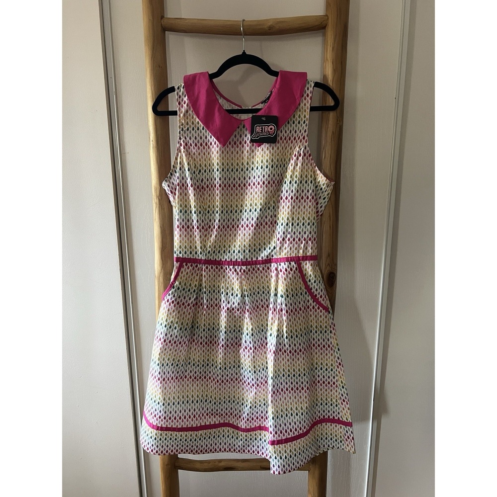 Retrolicious Womens Plus 3XL Geometric Peter Pan Collar A-Line Knee Dress